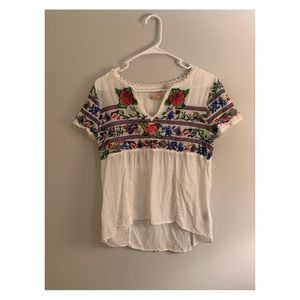 Anthropologie shirt with colorful embroidery